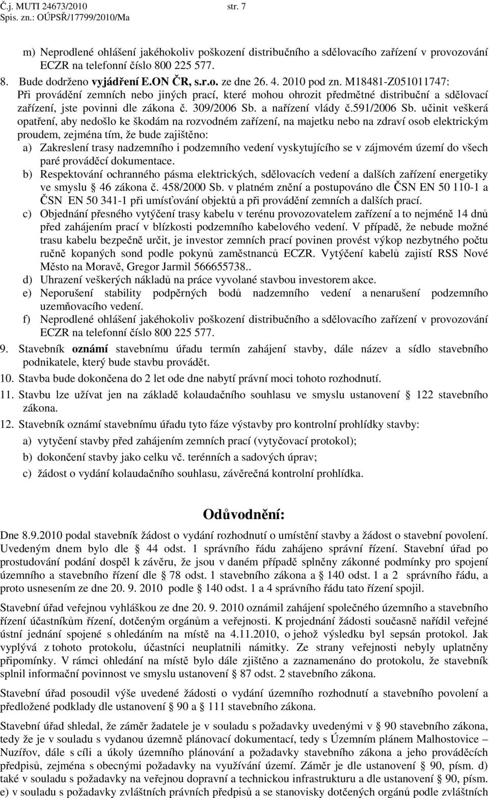 a nařízení vlády č.591/2006 Sb.