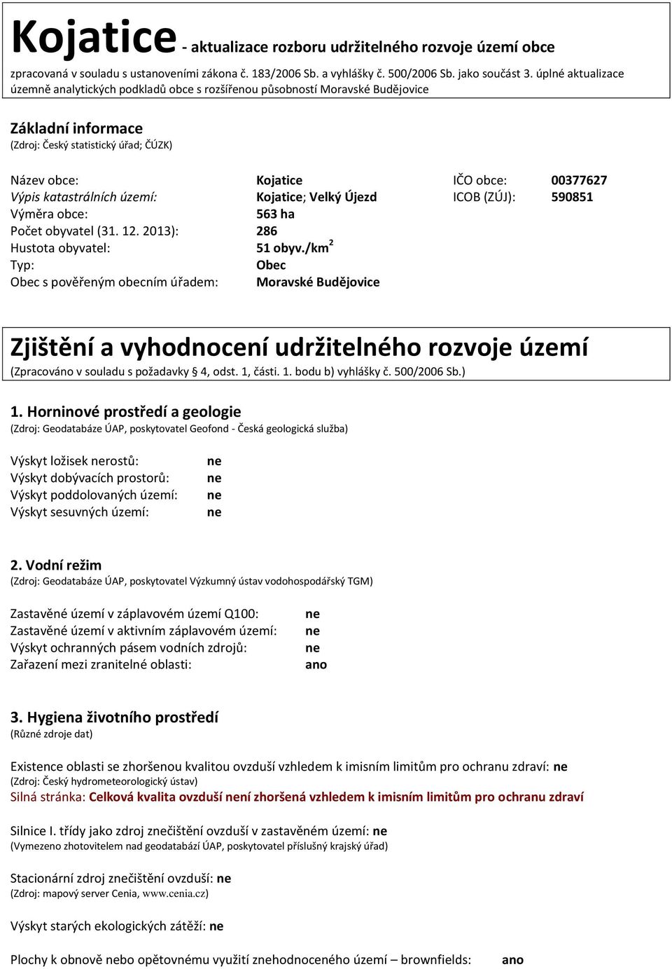 katastrálních území: Kojatice; Velký Újezd ICOB (ZÚJ): 590851 Výměra obce: 563 ha Počet obyvatel (31. 12. 2013): 286 Hustota obyvatel: 51 obyv.