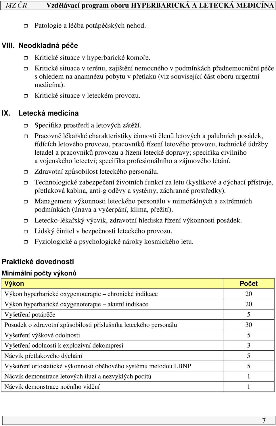 Kritické situace v leteckém provozu. IX. Letecká medicína Specifika prostředí a letových zátěží.