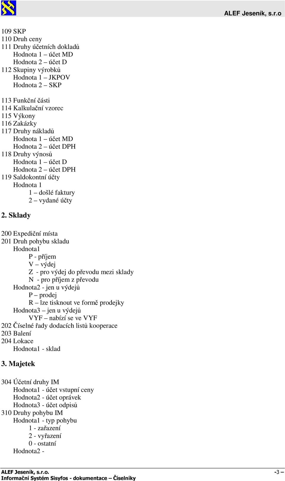 Sklady 200 Expediční místa 201 Druh pohybu skladu Hodnota1 P - příjem V výdej Z - pro výdej do převodu mezi sklady N - pro příjem z převodu Hodnota2 - jen u výdejů P prodej R lze tisknout ve formě