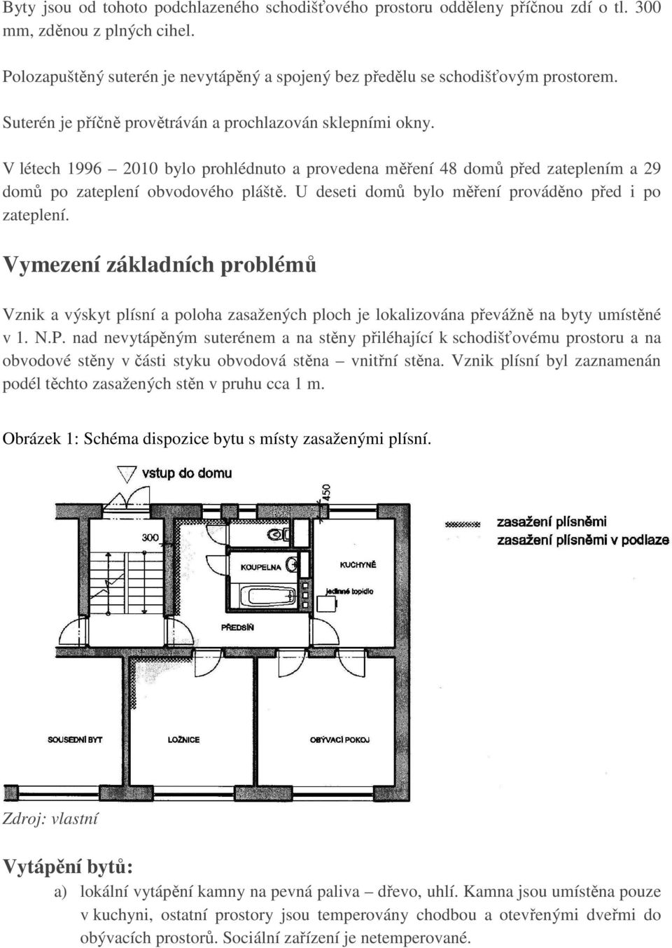 U deseti domů bylo měření prováděno před i po zateplení. Vymezení základních problémů Vznik a výskyt plísní a poloha zasažených ploch je lokalizována převážně na byty umístěné v 1. N.P.