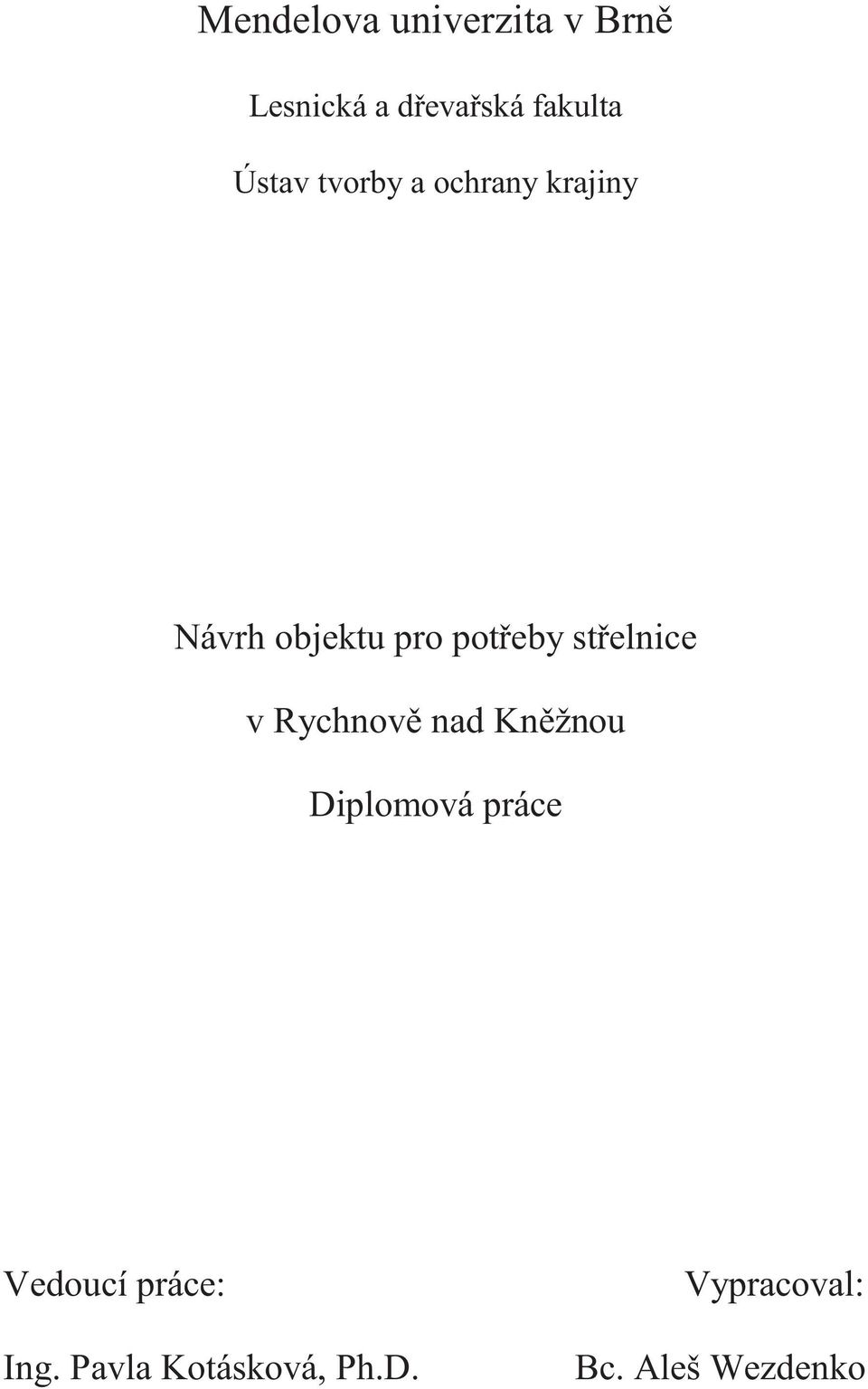 střelnice v Rychnově nad Kněžnou Diplomová práce Vedoucí