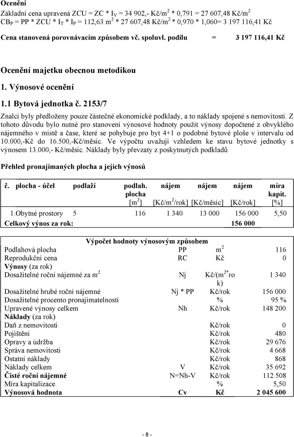 2153/7 Znalci byly předloženy pouze částečné ekonomické podklady, a to náklady spojené s nemovitostí.