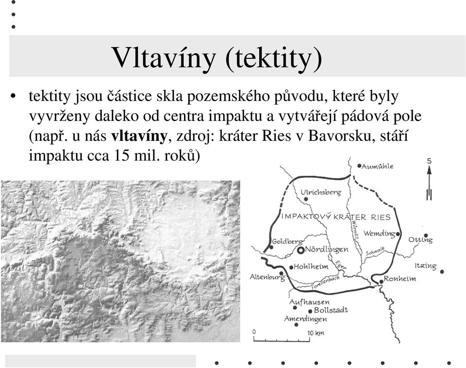 centra impaktu a vytvářejí pádová pole (např.