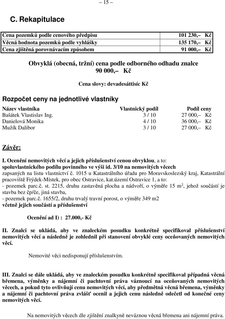 3 / 10 27 000, Kč Danielová Monika 4 / 10 36 000, Kč Mužík Dalibor 3 / 10 27 000, Kč Závěr: I.