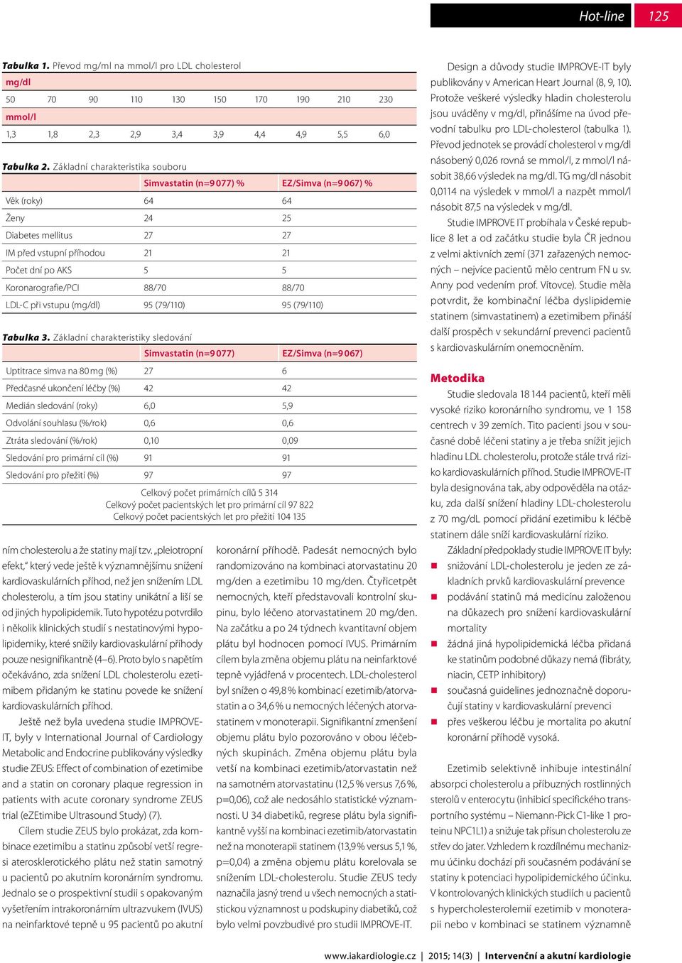 Koronarografie/PCI 88/70 88/70 LDL-C při vstupu (mg/dl) 95 (79/110) 95 (79/110) Tabulka 3.