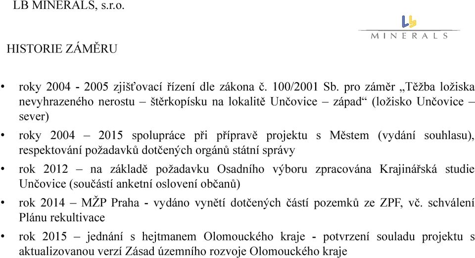 (vydání souhlasu), respektování požadavků dotčených orgánů státní správy rok 2012 na základě požadavku Osadního výboru zpracována Krajinářská studie Unčovice (součástí