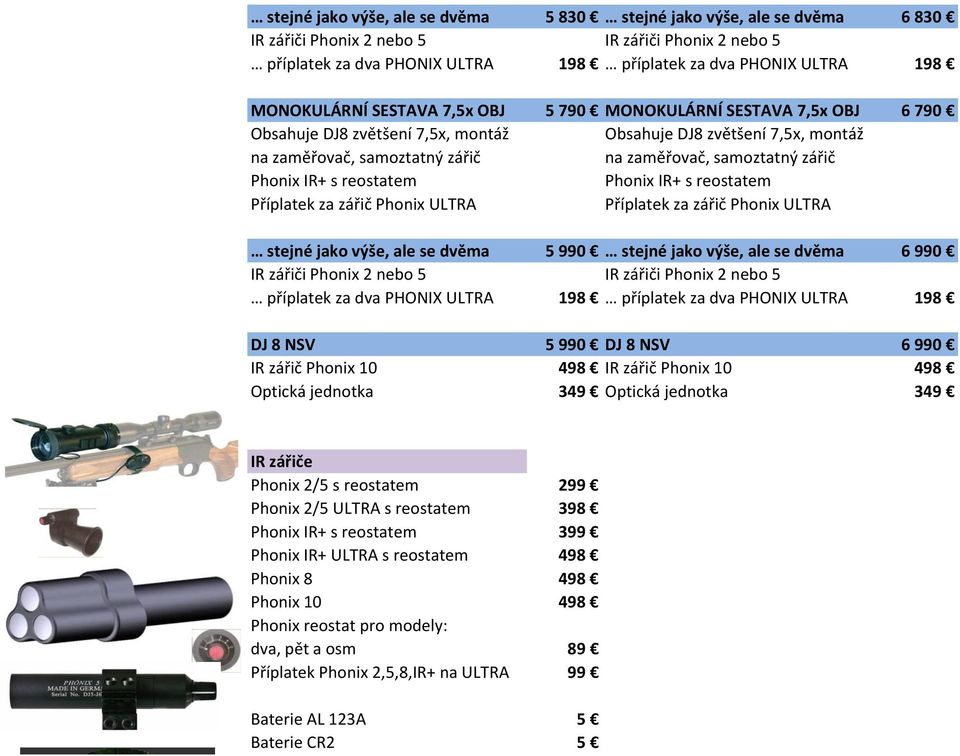 498 IR zářič Phonix 10 498 Optická jednotka 349 Optická jednotka 349 IR zářiče Phonix 2/5 s reostatem 299 Phonix 2/5 ULTRA s reostatem 398 399 Phonix IR+