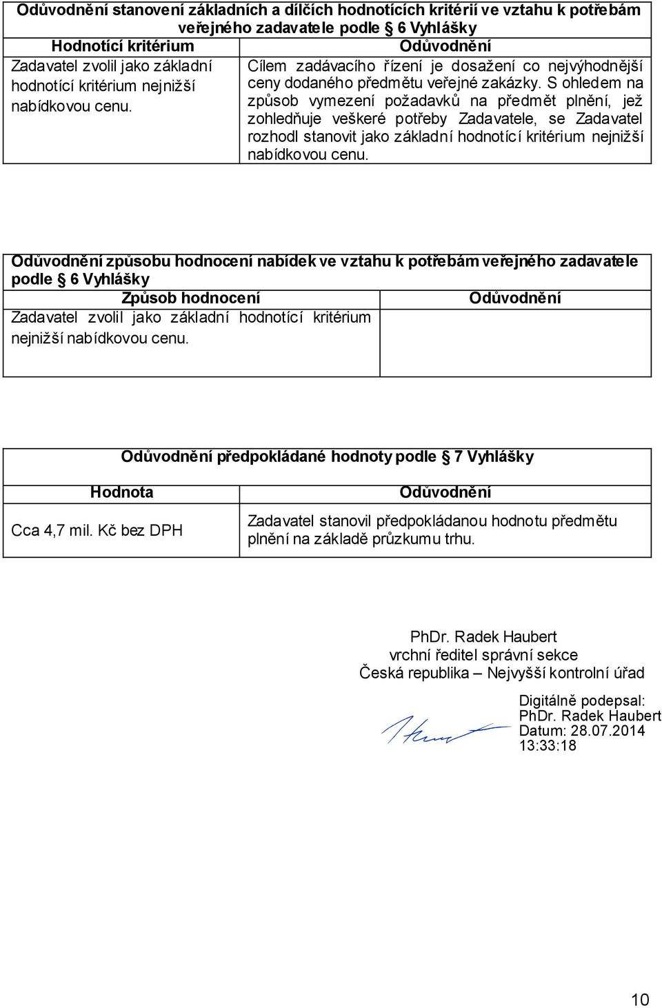 způsob vymezení požadavků na předmět plnění, jež zohledňuje veškeré potřeby Zadavatele, se Zadavatel rozhodl stanovit jako základní hodnotící kritérium nejnižší nabídkovou cenu.