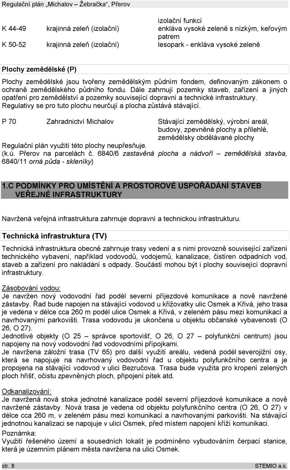 Dále zahrnují pozemky staveb, zařízení a jiných opatření pro zemědělství a pozemky související dopravní a technické infrastruktury. Regulativy se pro tuto plochu neurčují a plocha zůstává stávající.