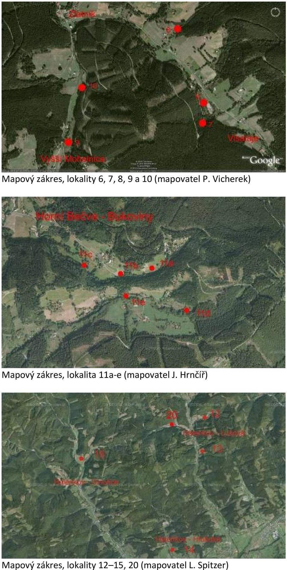 Vicherek) Mapový zákres, lokalita 11a-e