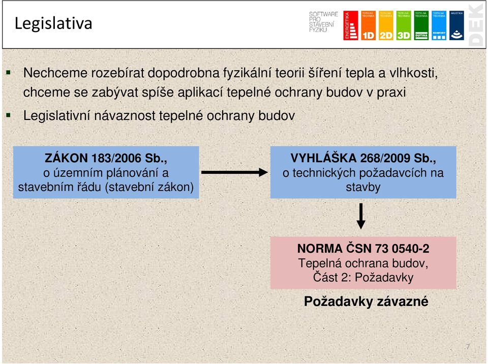 183/2006 Sb., o územním plánování a stavebním řádu (stavební zákon) VYHLÁŠKA 268/2009 Sb.