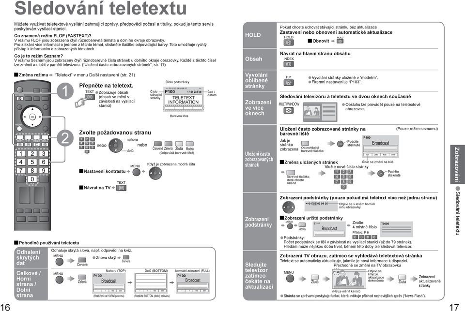Toto umožňuje rychlý k informacím o zobrazených tématech. V režimu Seznam jsou zobrazeny čtyři různobarevné čísla stránek u dolního okraje obrazovky.