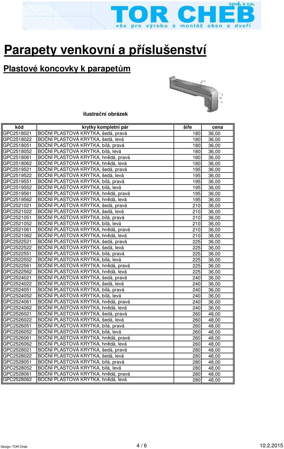 180 36,00 GPC2519521 BOČNÍ PLASTOVÁ KRYTKA, šedá, pravá 195 36,00 GPC2519522 BOČNÍ PLASTOVÁ KRYTKA, šedá, levá 195 36,00 GPC2519551 BOČNÍ PLASTOVÁ KRYTKA, bílá, pravá 195 36,00 GPC2519552 BOČNÍ