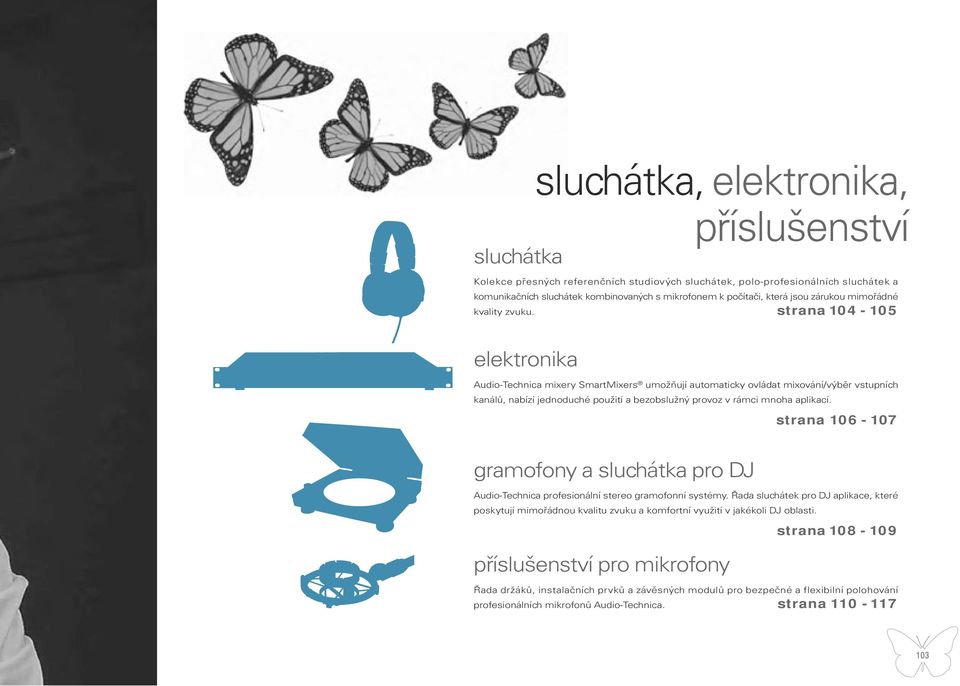 strana 104-105 elektronika Audio-Technica mixery SmartMixers umožňují automaticky ovládat mixování/výběr vstupních kanálů, nabízí jednoduché použití a bezobslužný provoz v rámci mnoha aplikací.