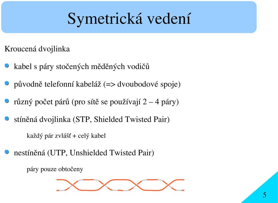 používají 2 4 páry) stíněná dvojlinka (STP, Shielded Twisted Pair) každý pár