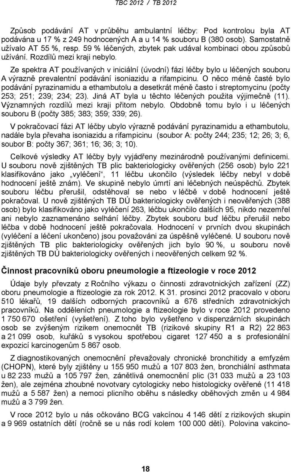 Ze spektra AT používaných v iniciální (úvodní) fázi léčby bylo u léčených souboru A výrazně prevalentní podávání isoniazidu a rifampicinu.