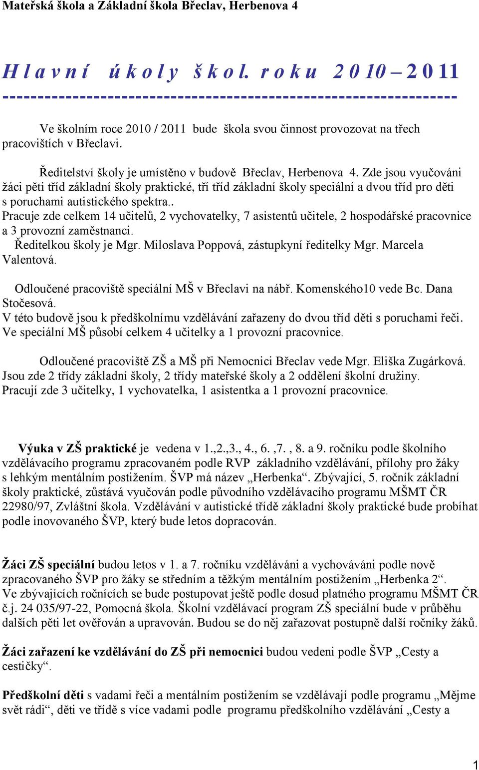 Ředitelství školy je umístěno v budově Břeclav, Herbenova 4.