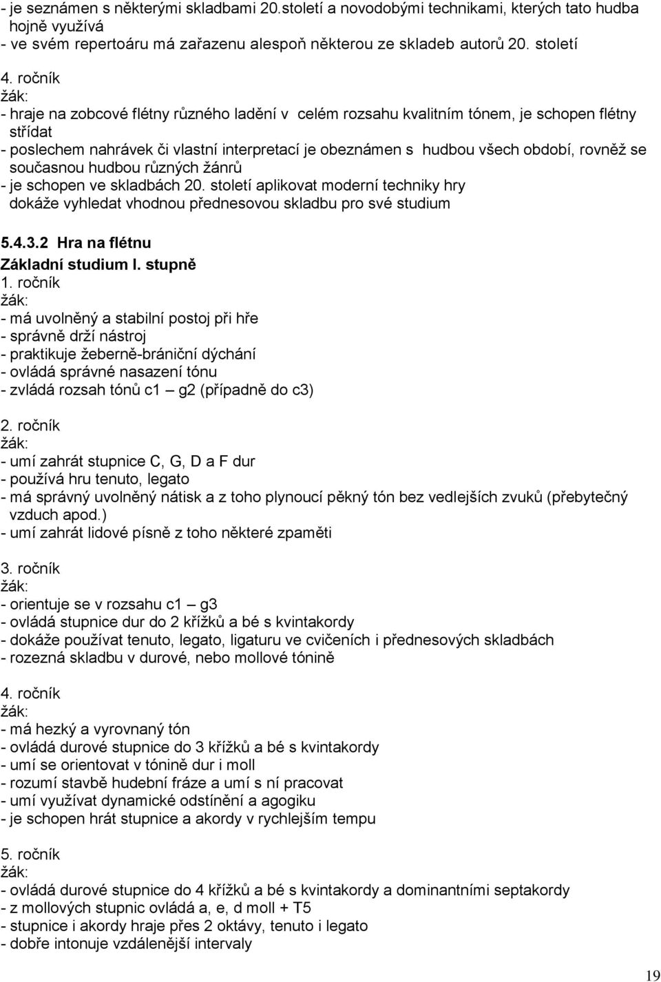 současnou hudbou různých žánrů - je schopen ve skladbách 20. století aplikovat moderní techniky hry dokáže vyhledat vhodnou přednesovou skladbu pro své studium 5.4.3.