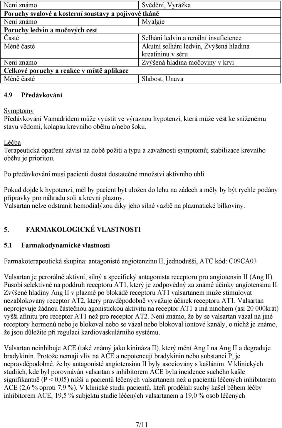 9 Předávkování Symptomy Předávkování Vamadridem může vyústit ve výraznou hypotenzi, která může vést ke sníženému stavu vědomí, kolapsu krevního oběhu a/nebo šoku.