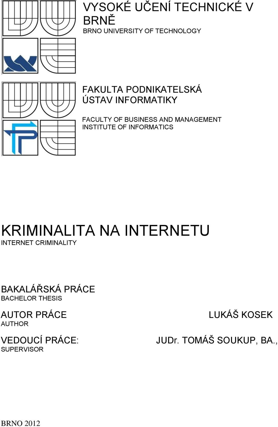 KRIMINALITA NA INTERNETU INTERNET CRIMINALITY BAKALÁŘSKÁ PRÁCE BACHELOR THESIS