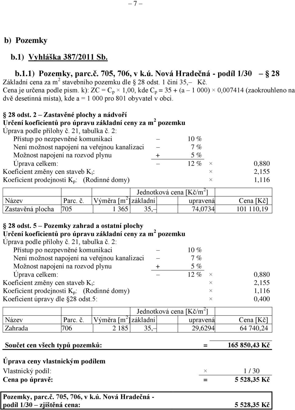 2 Zastavěné plochy a nádvoří Určení koeficientů pro úpravu základní ceny za m 2 pozemku Úprava podle přílohy č. 21, tabulka č.