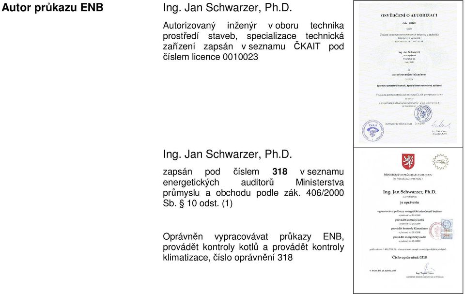 pod číslem licence 0010023 Ing. Jan Schwarzer, Ph.D.