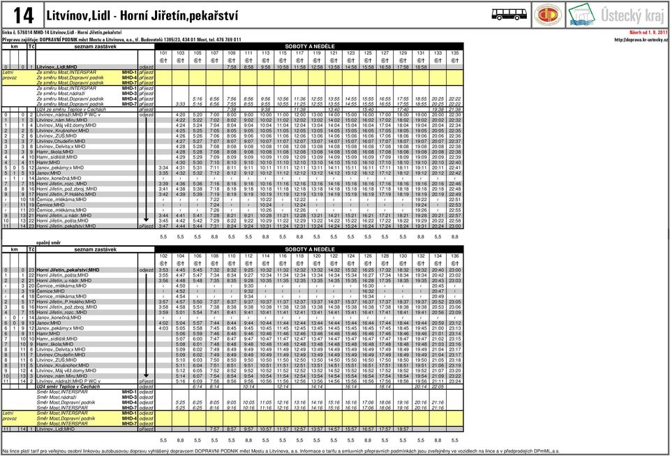 cz km Tč seznam zastávek SOBOTY A NEDĚLE 101 103 105 107 109 111 113 115 117 119 121 123 125 127 129 131 133 135 EX EX EX EX EX EX EX EX EX EX EX EX EX EX EX EX EX EX 0 0 1 Litvínov,,Lidl;MHD odjezd