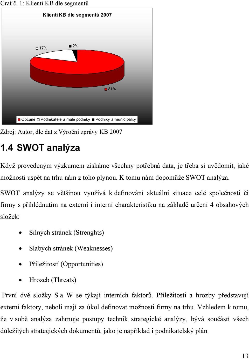 SWOT analýzy se většinou využívá k definování aktuální situace celé společnosti či firmy s přihlédnutím na externí i interní charakteristiku na základě určení 4 obsahových složek: Silných stránek