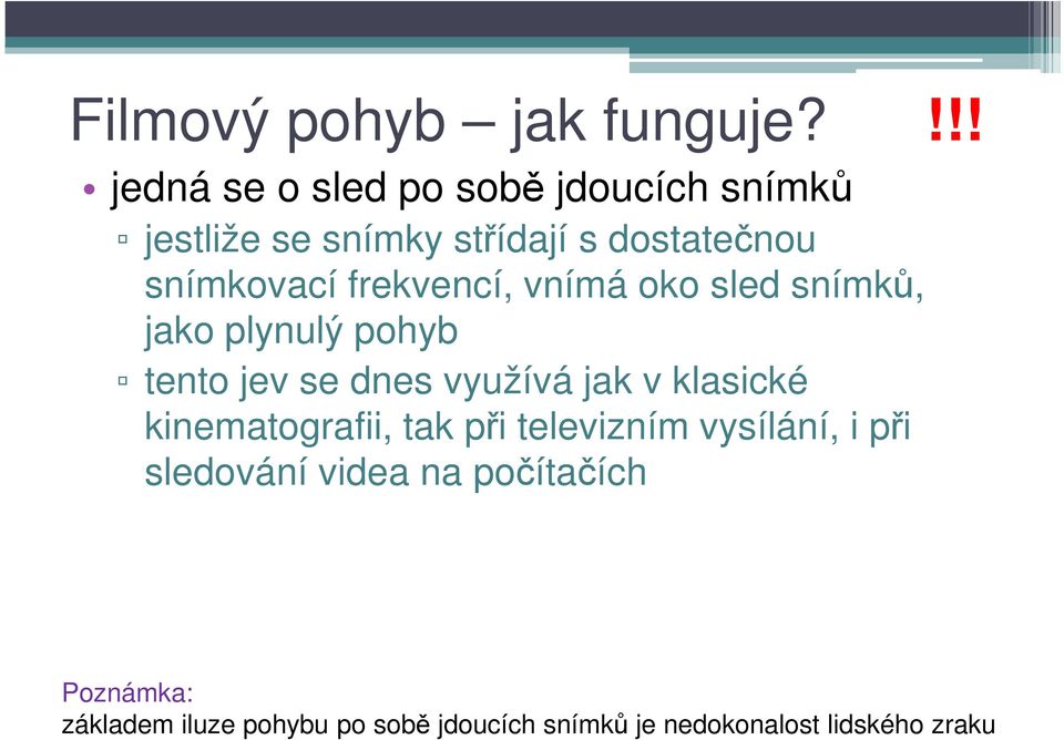 snímkovací frekvencí, vnímá oko sled snímků, jako plynulý pohyb tento jev se dnes využívá jak v