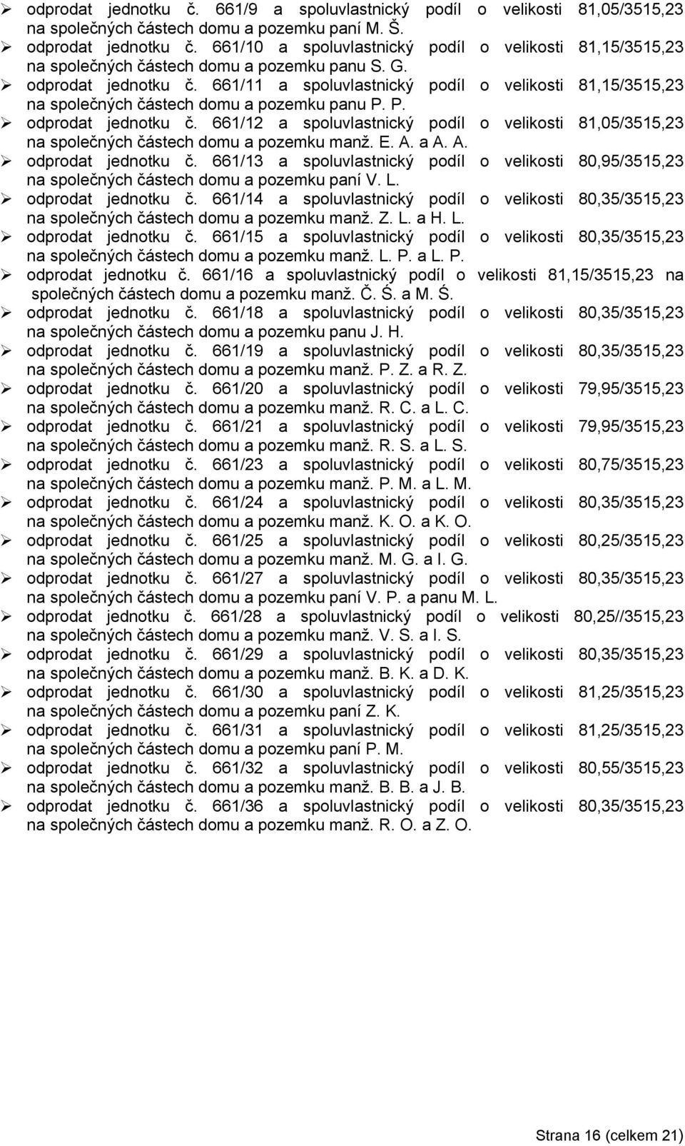 661/11 a spoluvlastnický podíl o velikosti 81,15/3515,23 na společných částech domu a pozemku panu P. P. odprodat jednotku č.