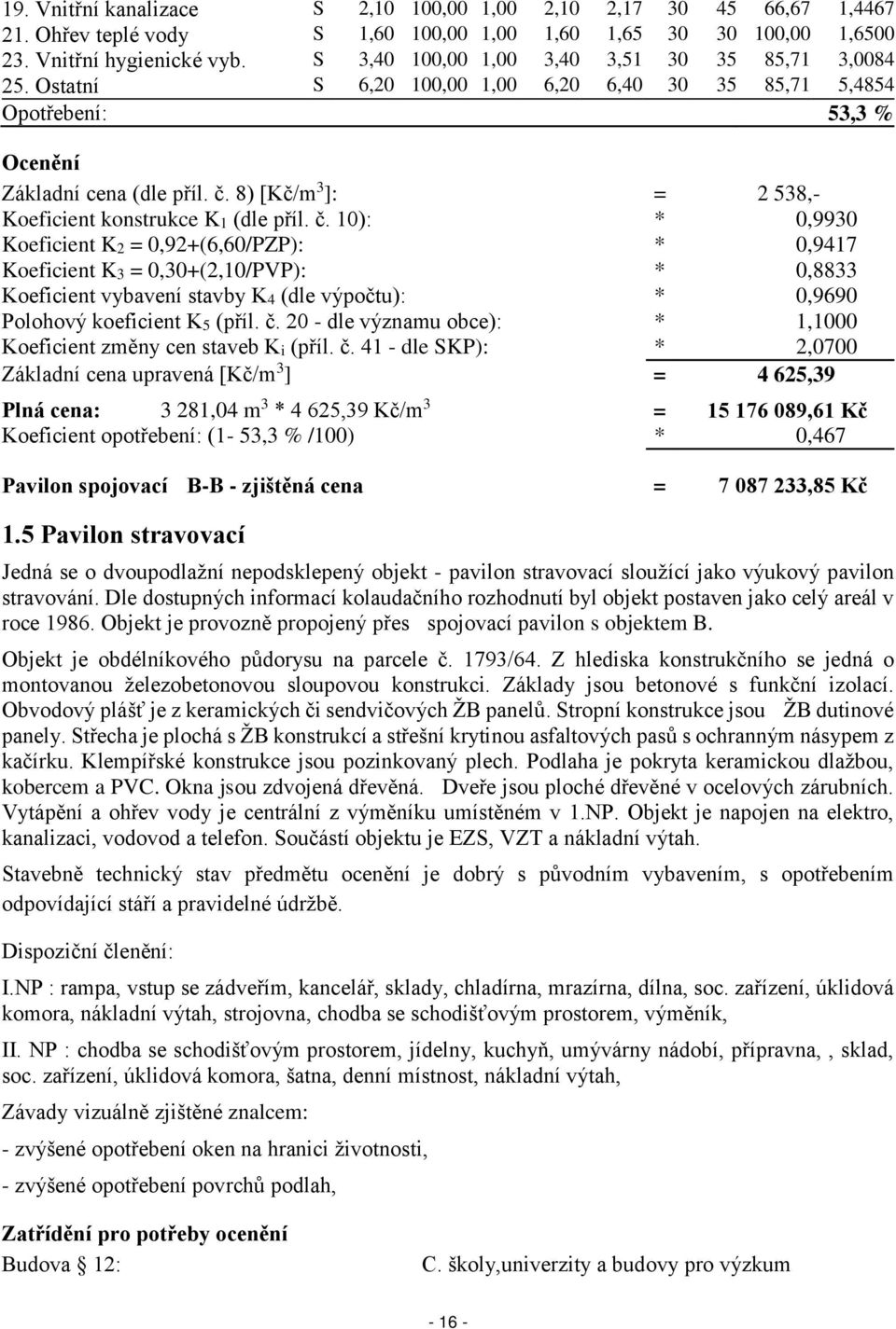 8) [Kč/m 3 ]: = 2 538,- Koeficient konstrukce K1 (dle příl. č.