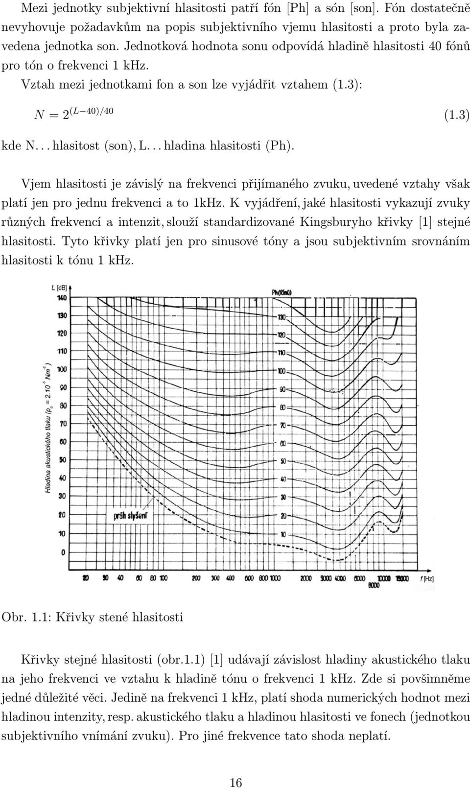 .. hladina hlasitosti (Ph). Vjem hlasitosti je závislý na frekvenci přijímaného zvuku, uvedené vztahy však platí jen pro jednu frekvenci a to 1kHz.