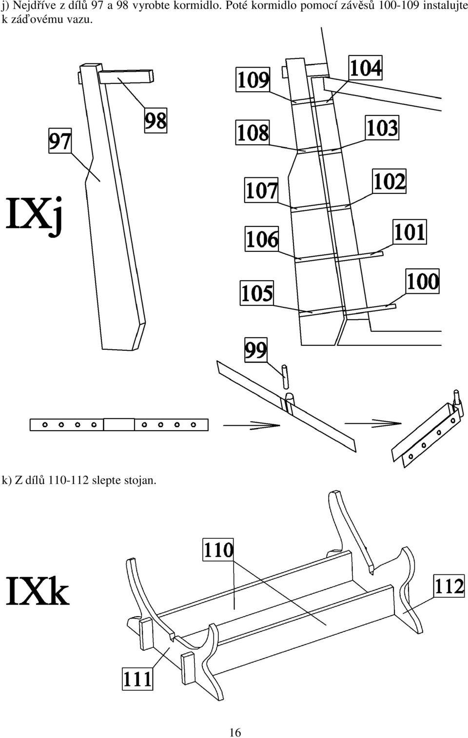 Poté kormidlo pomocí závěsů 100-109