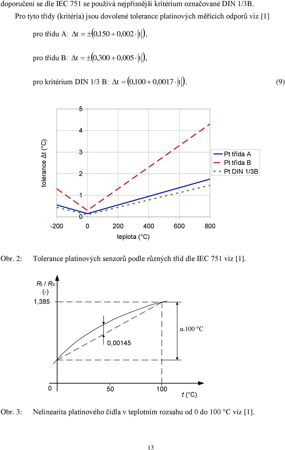 t, pro kritérium DIN /3 B: t,, 7 t. (9) 5 4 3 Pt třída A Pt třída B Pt DIN /3B - 4 6 8 teplota ( C) Obr.