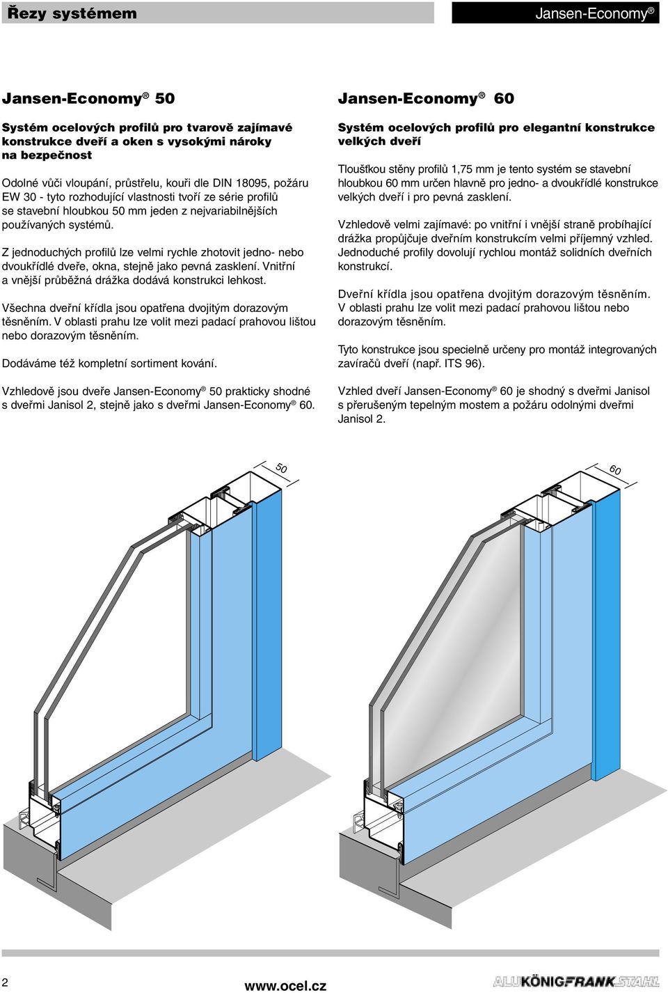 Z jednoduchých profilů lze velmi rychle zhotovit jedno- nebo dvoukřídlé dveře, okna, stejně jako pevná zasklení. Vnitřní a vnější průběžná drážka dodává konstrukci lehkost.