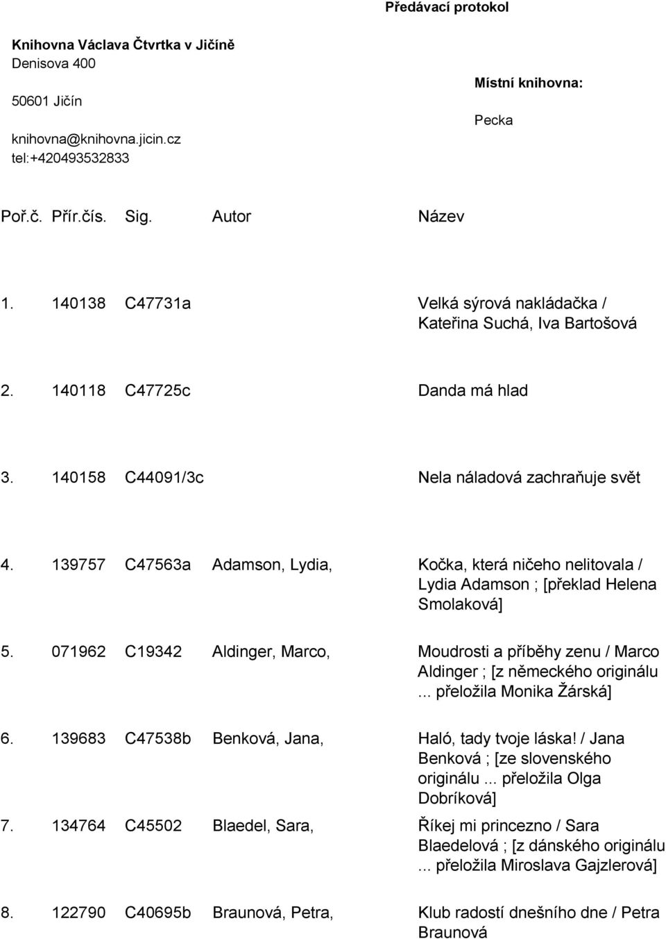 Aldinger, Marco, Moudrosti a příběhy zenu / Marco Aldinger ; [z německého originálu přeloţila Monika Ţárská] 8 C48b Benková, Jana, Haló, tady tvoje láska!