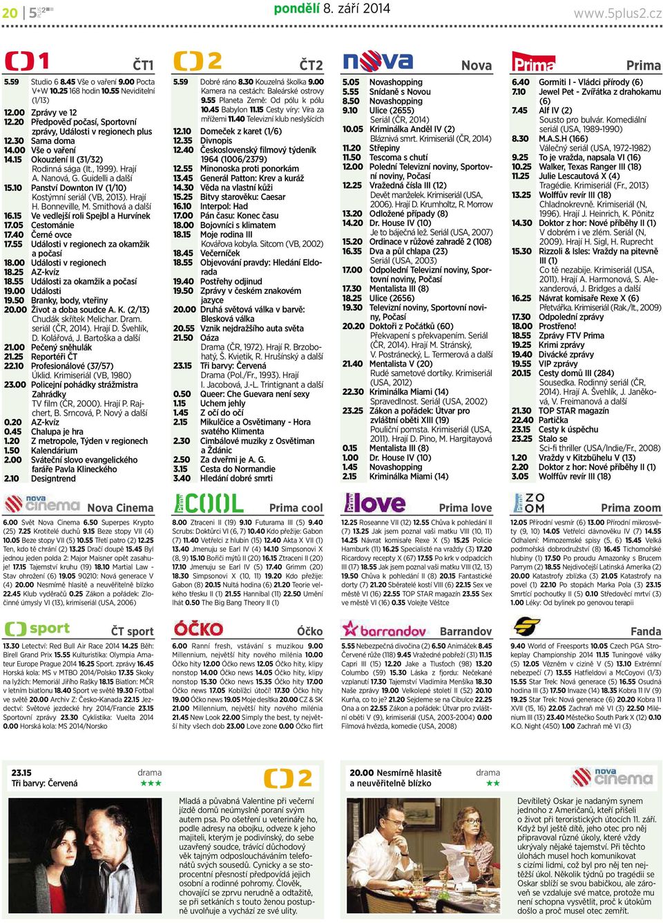 10 Panství Downton IV (1/10) Kostýmní seriál (VB, 2013). Hrají H. Bonneville,M.Smithová adalší 16.15 Ve vedlejší roli Spejbl ahurvínek 17.05 Cestománie 17.40 Černé ovce 17.