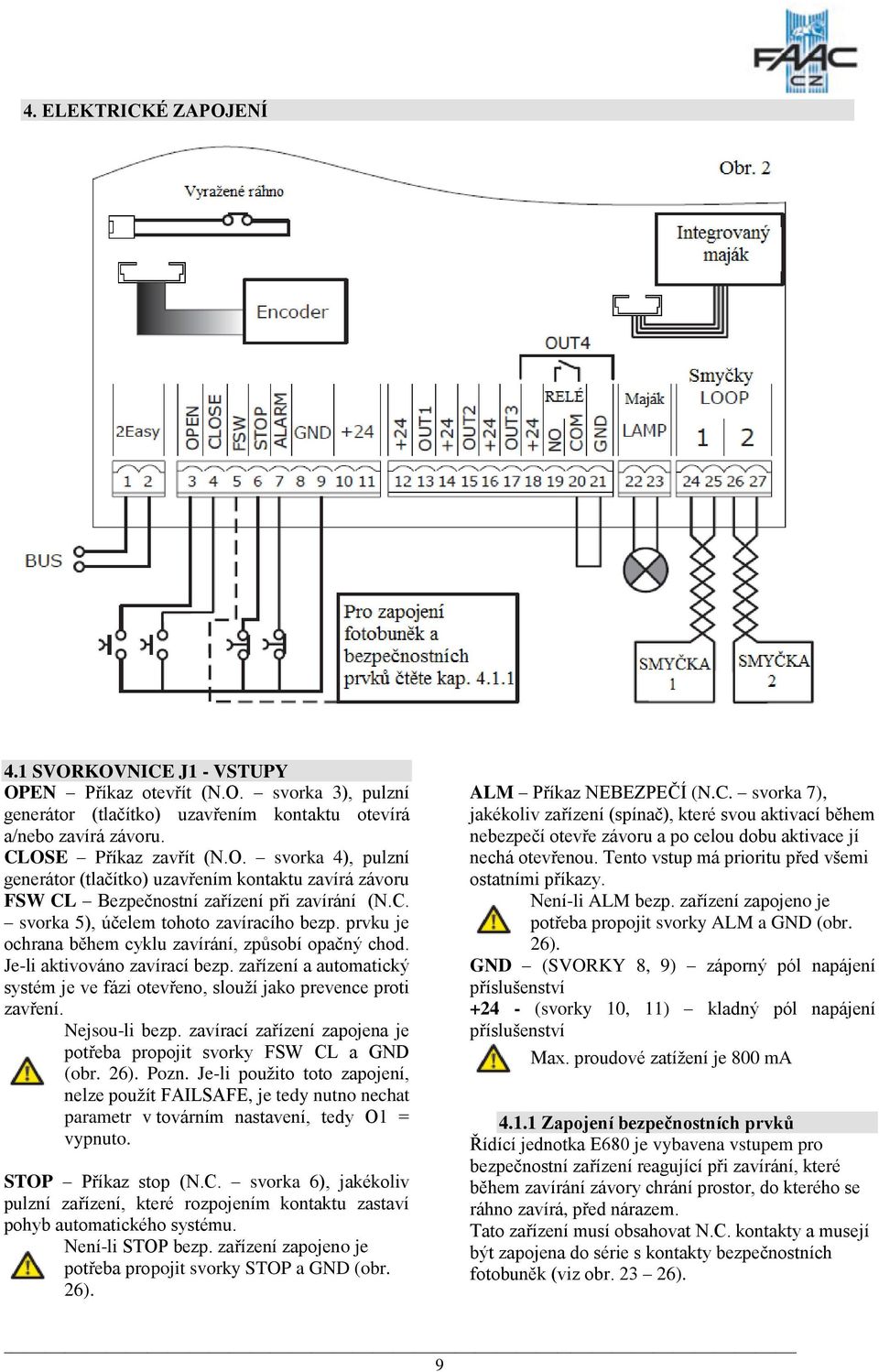zařízení a automatický systém je ve fázi otevřeno, slouží jako prevence proti zavření. Nejsou-li bezp. zavírací zařízení zapojena je potřeba propojit svorky FSW CL a GND (obr. 26). Pozn.