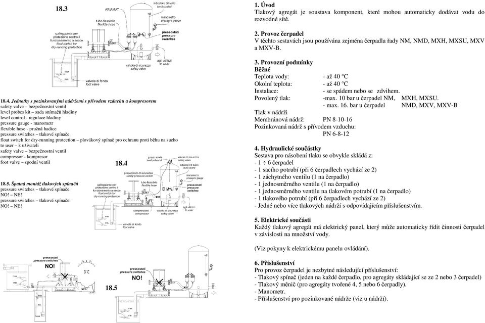 Jednotky s pozinkovanými nádržemi s přívodem vzduchu a kompresorem level probes kit sada snímačů hladiny level control - regulace hladiny pressure gauge - manometr flexible hose - pružná hadice float