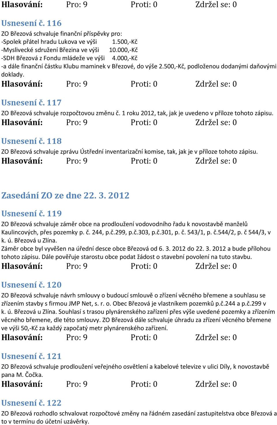 1 roku 2012, tak, jak je uvedeno v příloze tohoto zápisu. Usnesení č. 118 ZO Březová schvaluje zprávu Ústřední inventarizační komise, tak, jak je v příloze tohoto zápisu. Zasedání ZO ze dne 22. 3.