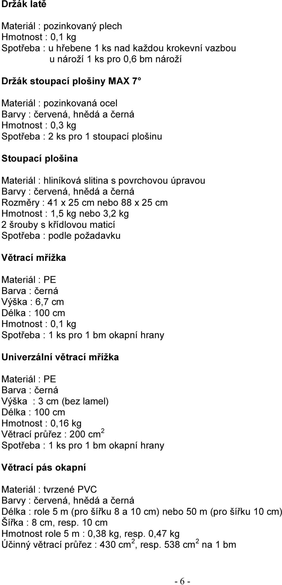 x 25 cm nebo 88 x 25 cm Hmotnost : 1,5 kg nebo 3,2 kg 2 šrouby s křídlovou maticí Spotřeba : podle požadavku Větrací mřížka Materiál : PE Barva : černá Výška : 6,7 cm Délka : 100 cm Hmotnost : 0,1 kg