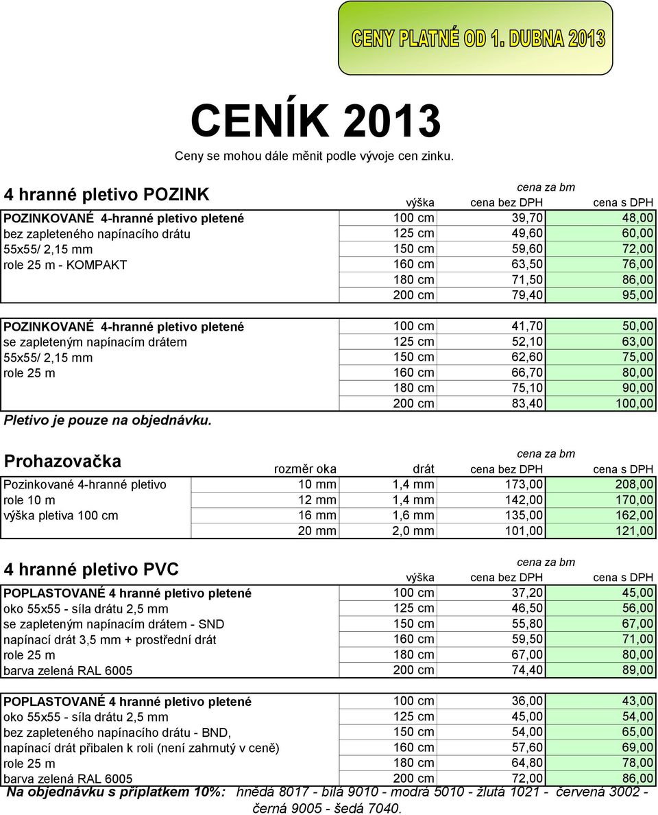 55x55/ 2,15 mm role 25 m Pletivo je pouze na objednávku.