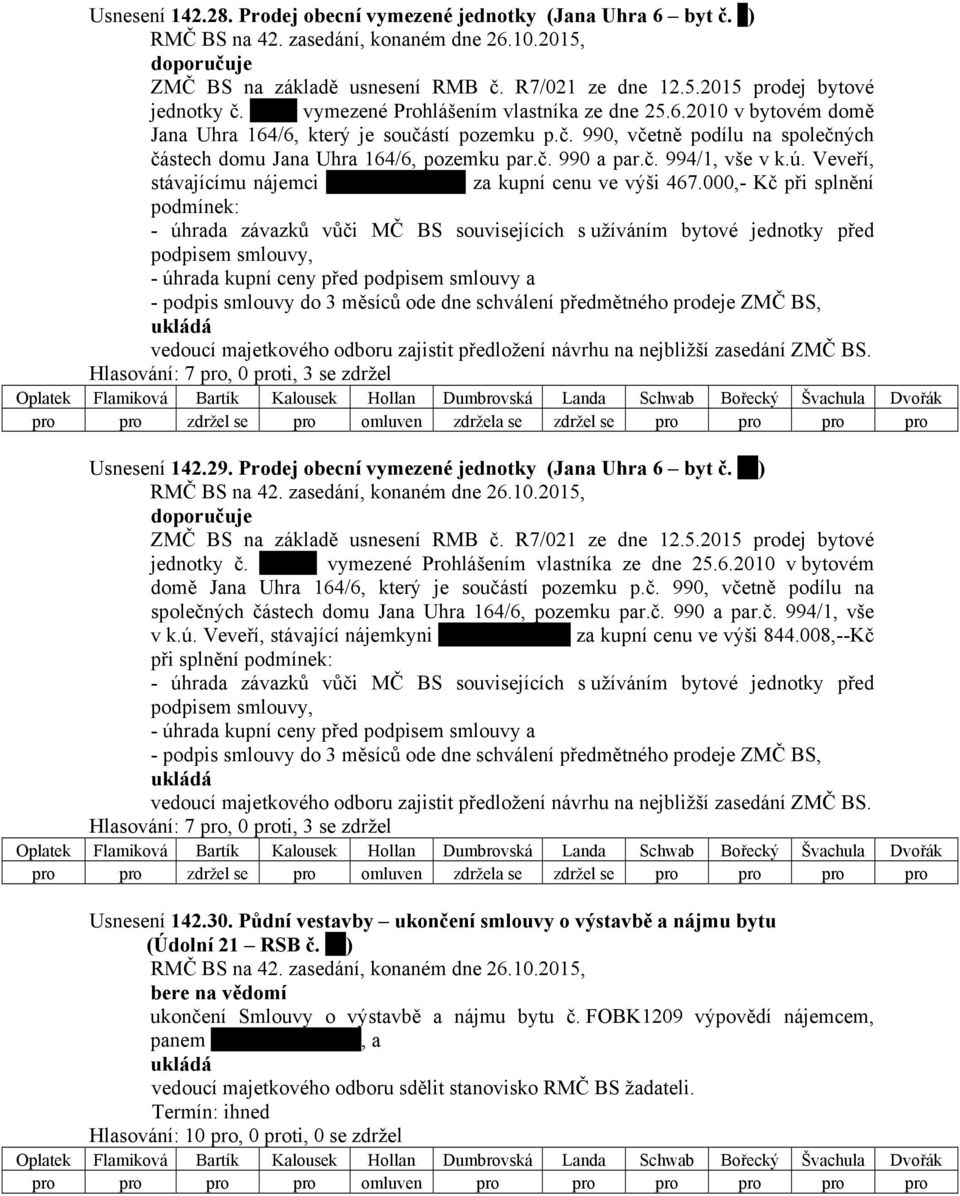 č. 994/1, vše v k.ú. Veveří, stávajícímu nájemci za kupní cenu ve výši 467.