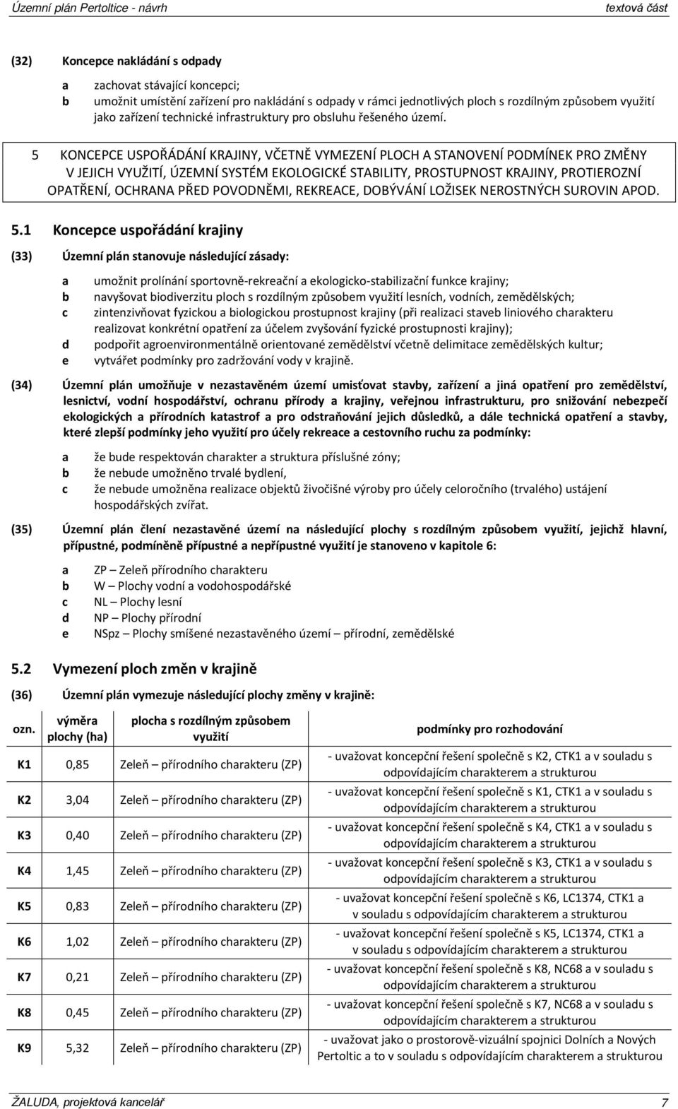 5 KONCEPCE USPOŘÁDÁNÍ KRAJINY, VČETNĚ VYMEZENÍ PLOCH A STANOVENÍ PODMÍNEK PRO ZMĚNY V JEJICH VYUŽITÍ, ÚZEMNÍ SYSTÉM EKOLOGICKÉ STABILITY, PROSTUPNOST KRAJINY, PROTIEROZNÍ OPATŘENÍ, OCHRANA PŘED