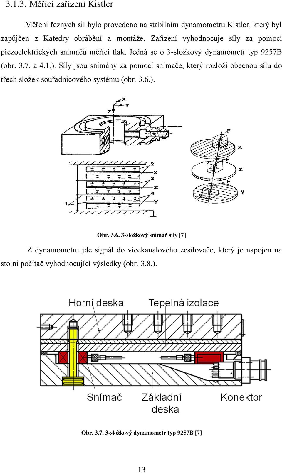 Síly jsou snímány za pomocí snímače, který rozloží obecnou sílu do třech složek souřadnicového systému (obr. 3.6.