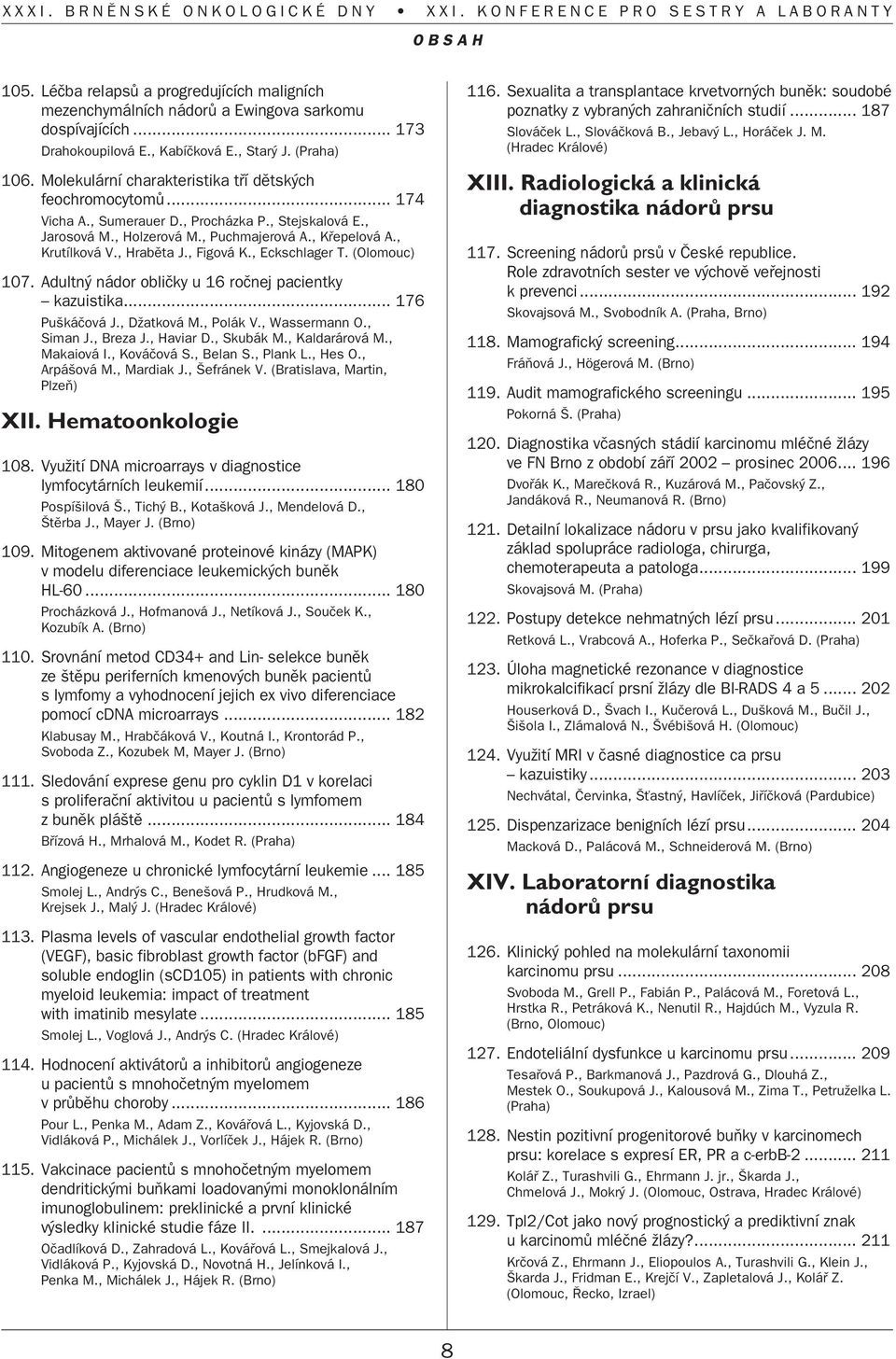 , Hrabûta J., Figová K., Eckschlager T. (Olomouc) 107. Adultn nádor obliãky u 16 roãnej pacientky kazuistika... 176 Pu káãová J., DÏatková M., Polák V., Wassermann O., Siman J., Breza J., Haviar D.