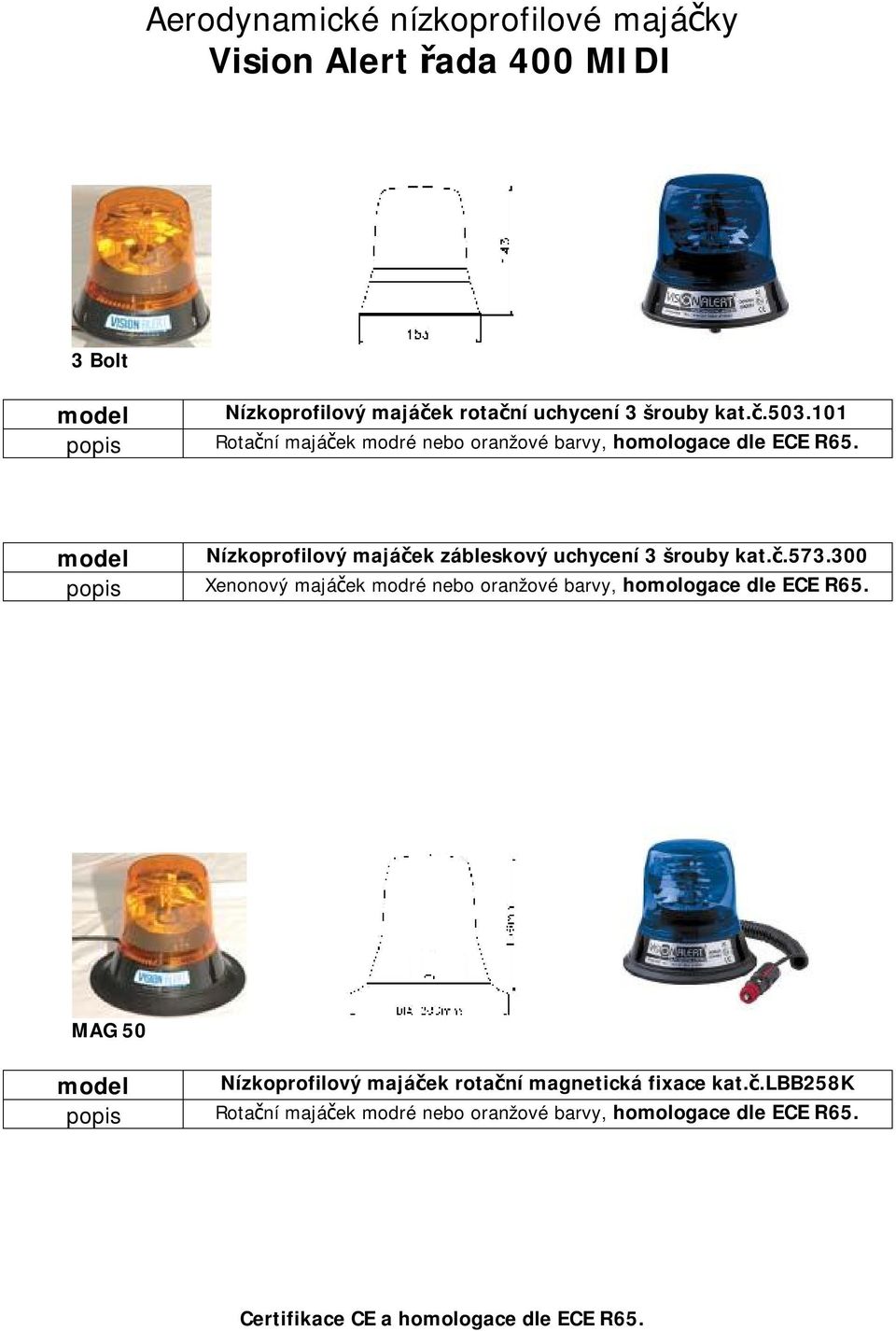 č.573.300 popis Xenonový majáček modré nebo oranžové barvy, homologace dle ECE R65.