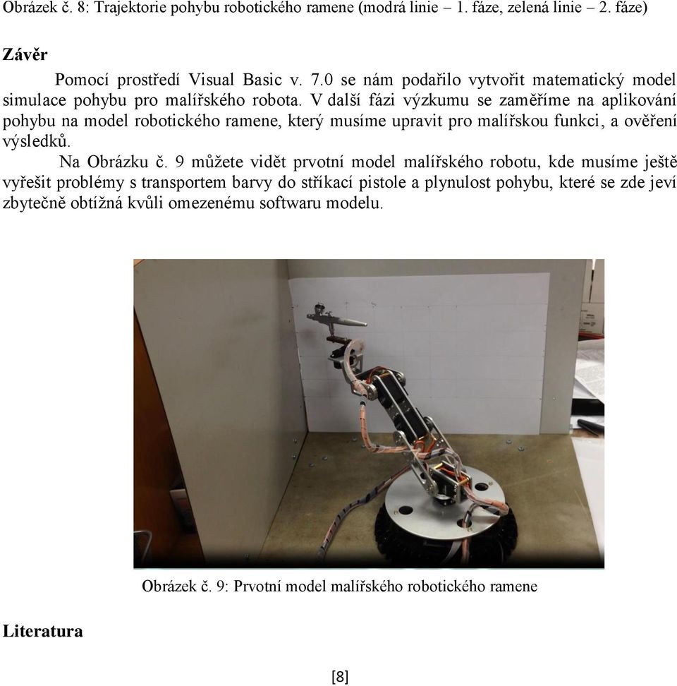 V další fázi výzkumu se zaměříme na aplikování pohybu na model robotického ramene, který musíme upravit pro malířskou funkci, a ověření výsledků. Na Obrázku č.