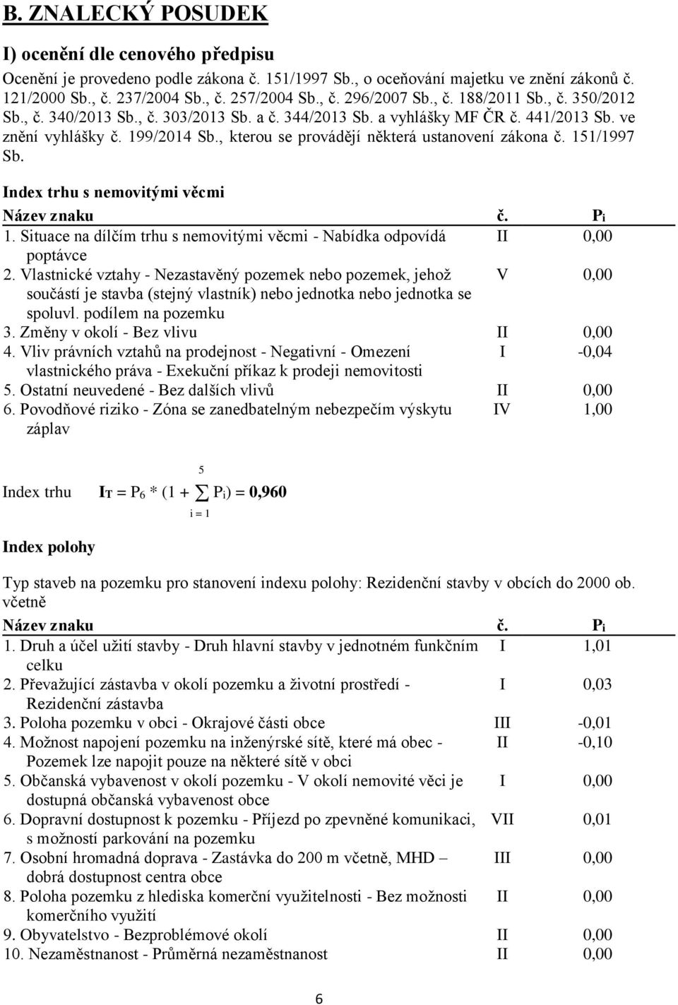 , kterou se provádějí některá ustanovení zákona č. 151/1997 Sb. Index trhu s nemovitými věcmi Název znaku č. Pi 1. Situace na dílčím trhu s nemovitými věcmi - Nabídka odpovídá II 0,00 poptávce 2.